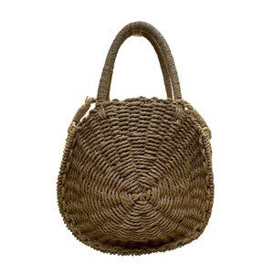 Women’s Natural Woven Straw Lined Interior & Dual Handles Round Shoulder Bag